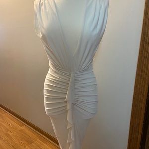 Low V white dress